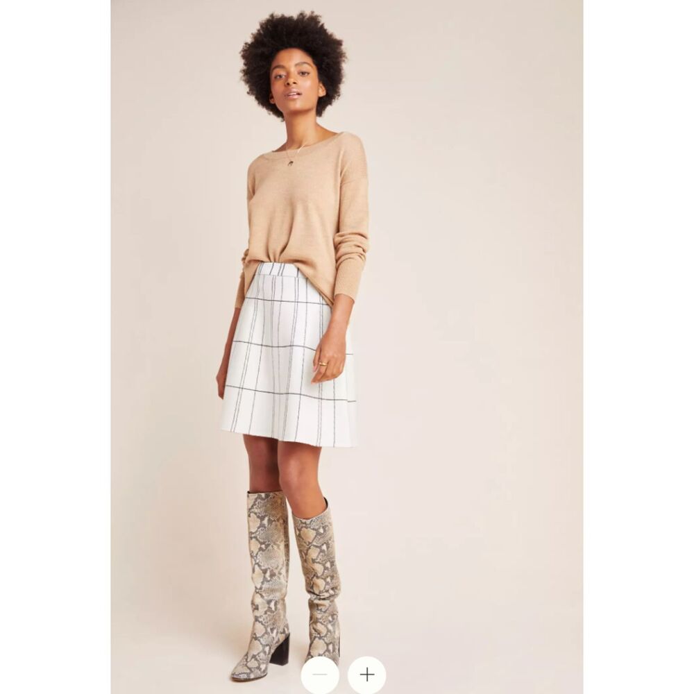 Anthropologie Kelley Plaid Fit Flare Black White Knit Pull On Mini Skirt Sz S
